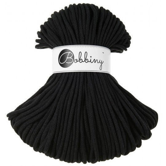 Bobbiny braided cotton cord, 5mm and 100m, in black