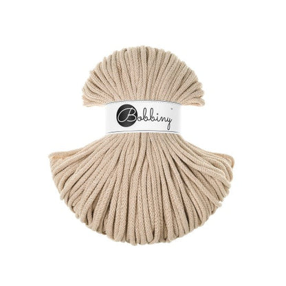 Bobbiny braided cotton cord, 5mm and 100m, in warm beige