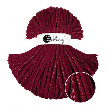 Bobbiny braided cotton cord, 5mm and 100m, in golden wine red