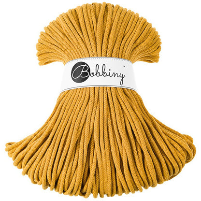 Bobbiny braided cotton cord, 5mm and 100m, in mustard
