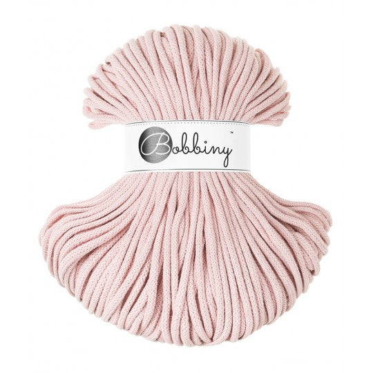 Bobbiny braided cotton cord, 5mm and 100m, in pastel pink
