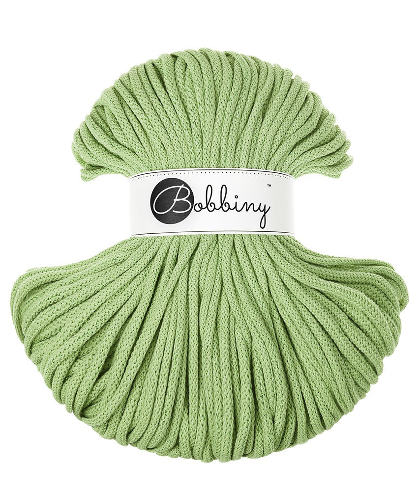 Bobbiny braided cotton cord, 5mm and 100m, in matcha green