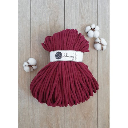 Bobbiny jumbo braided cotton cord, 9mm and 100m, in wine red