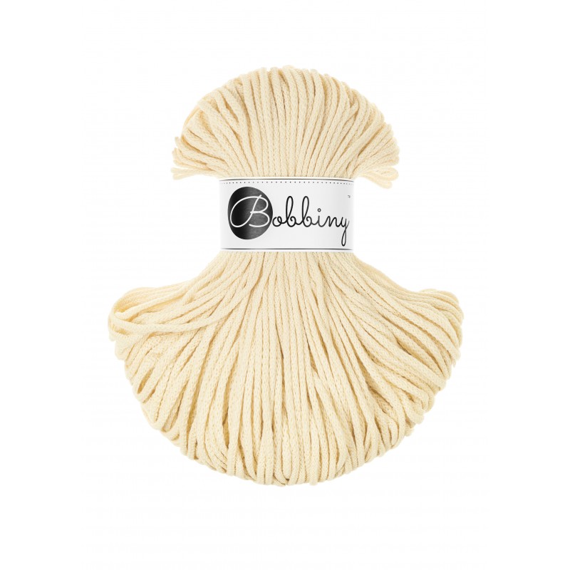 Bobbiny Junior geflochtene Baumwollkordel, 3mm und 100m, in Butter Yellow