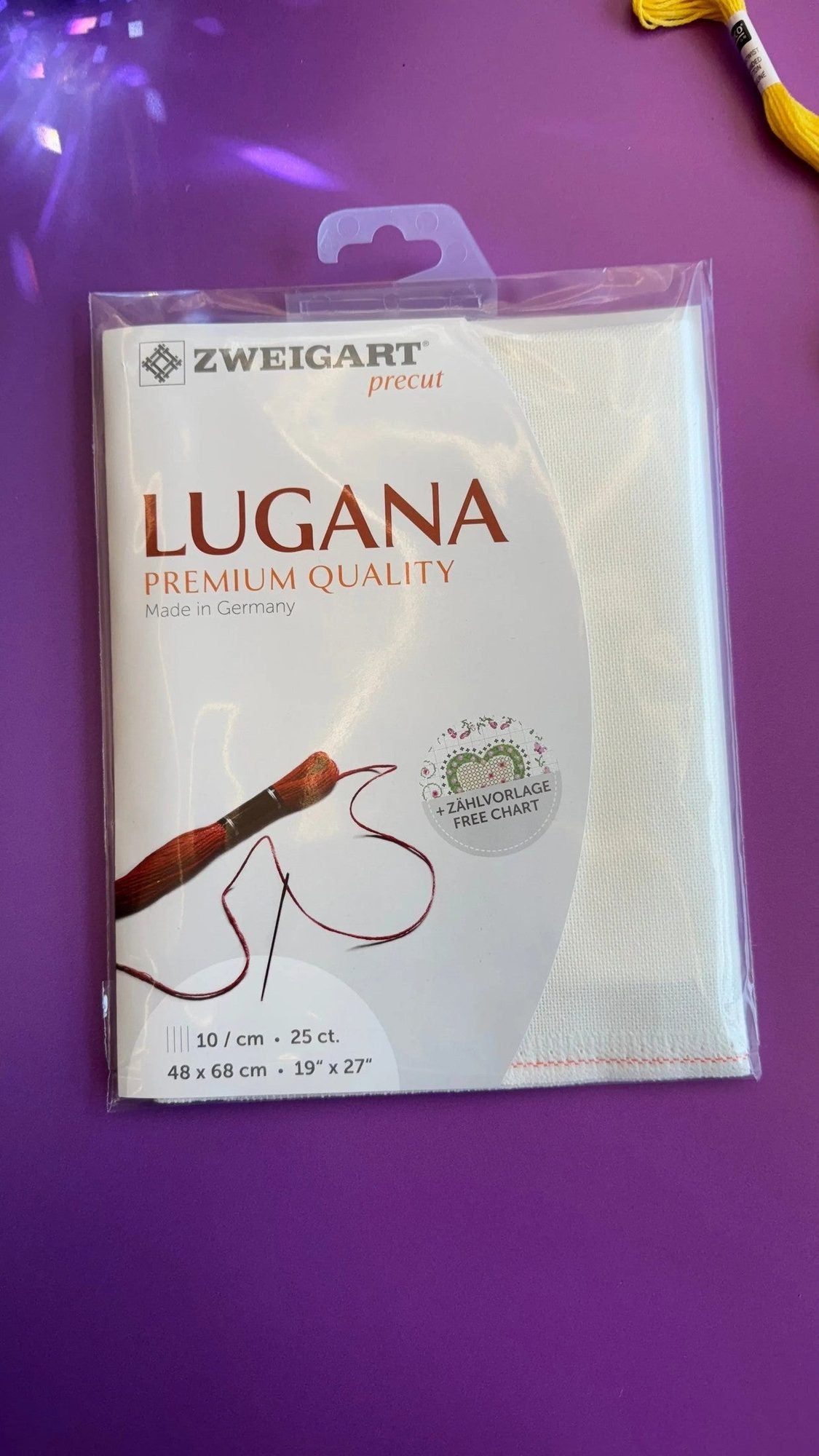 Zweigart Lugana cross-stitch fabric in white, 3835/101