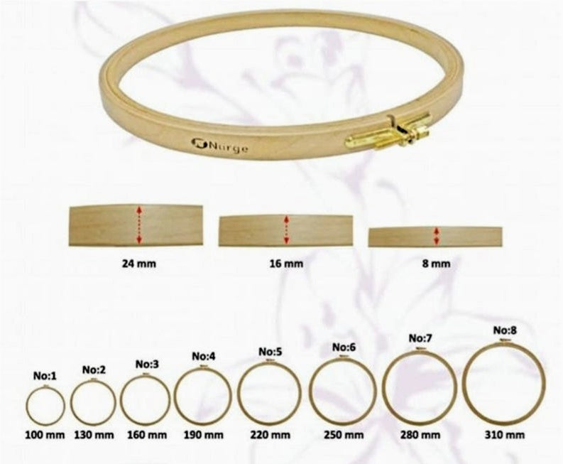 Nurge screwed beech wood embroidery hoops, group view