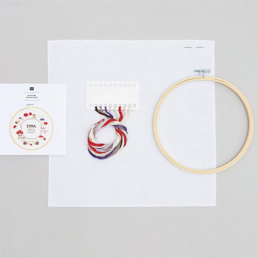 Cross-stitch embroidery kit 'Birth Picture Mushroom', 20cm by Rico Design