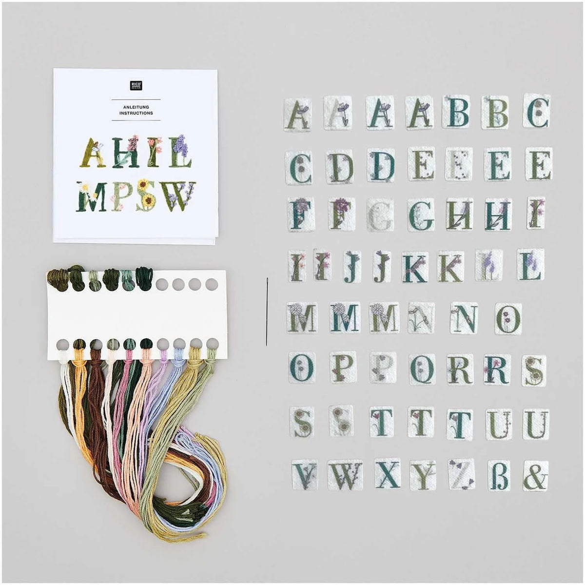 Vorgezeichnetes Stickset 'Letters with Flowers' von Rico Design
