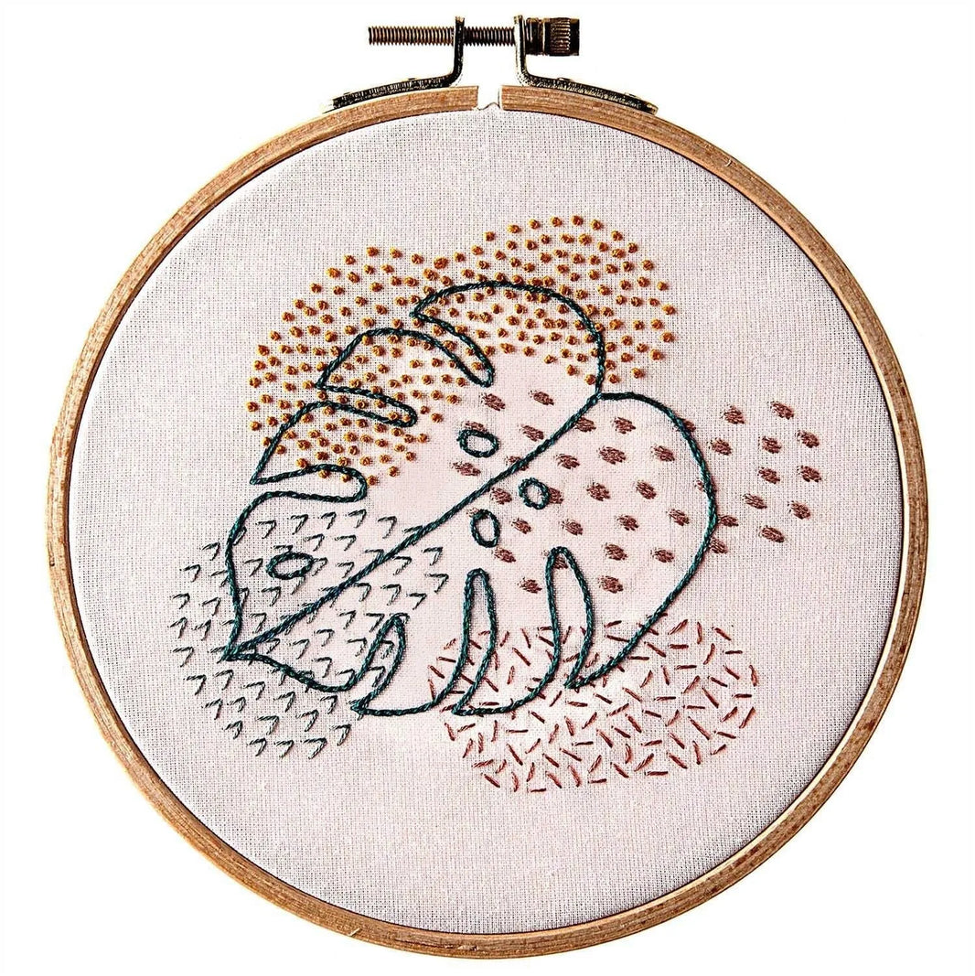Rico Slow Evenings embroidery set, Monstera, 15.5cm
