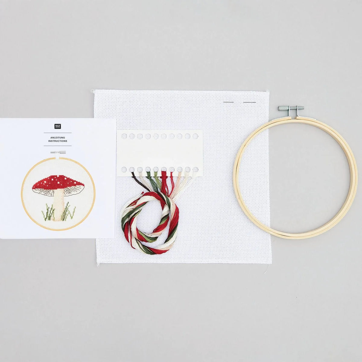 Cross-stitch embroidery kit 'Mushroom', 15cm by Rico Design