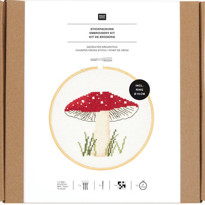 Cross-stitch embroidery kit 'Mushroom', 15cm by Rico Design