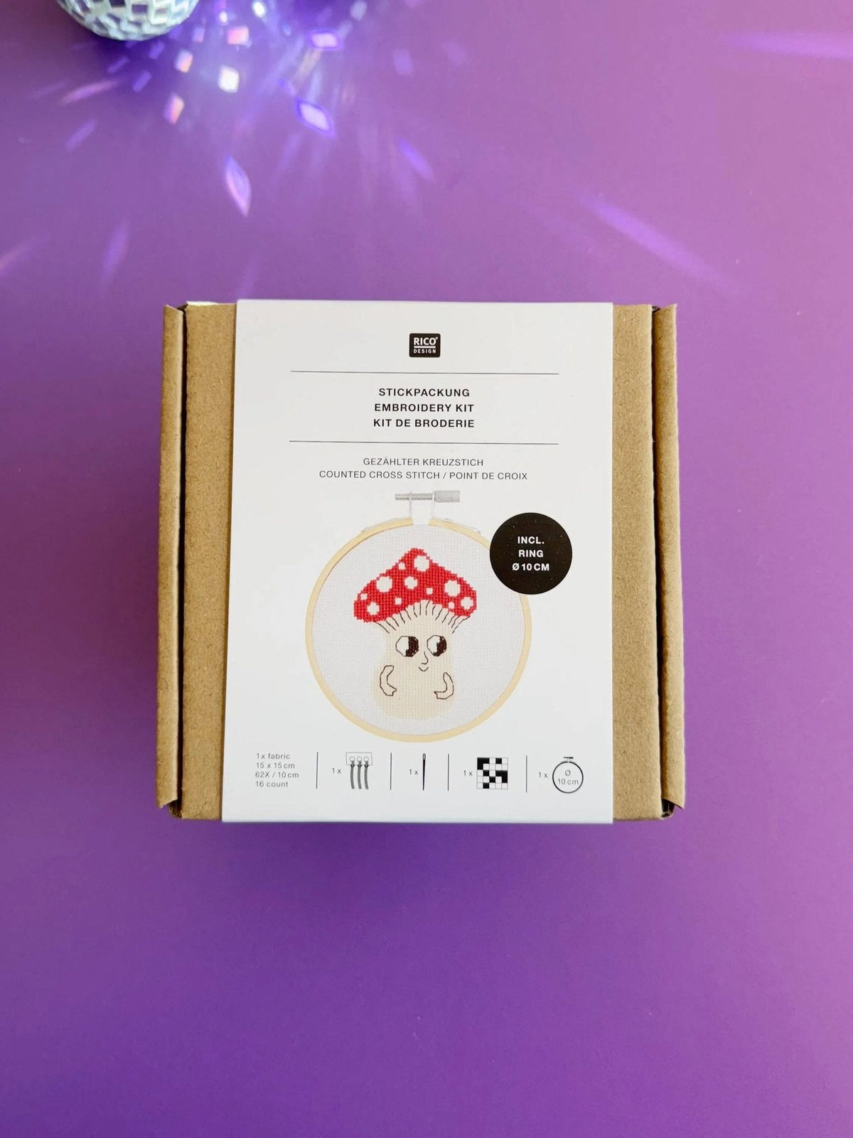 Kreuzstich-Stickset 'Small Mushroom', 10cm von Rico Design