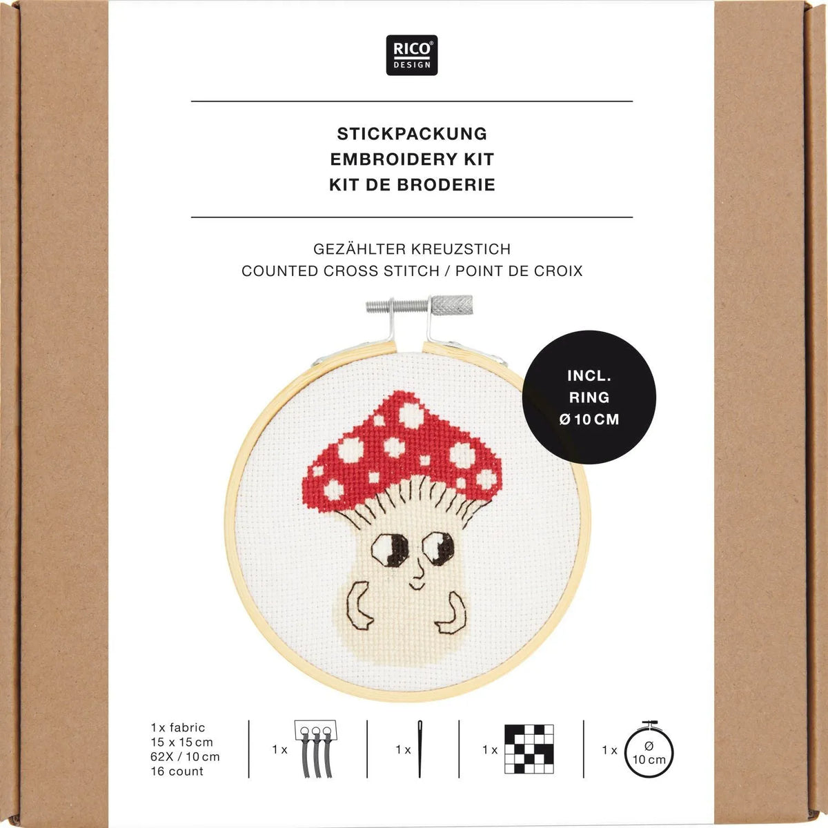 Kreuzstich-Stickset 'Small Mushroom', 10cm von Rico Design