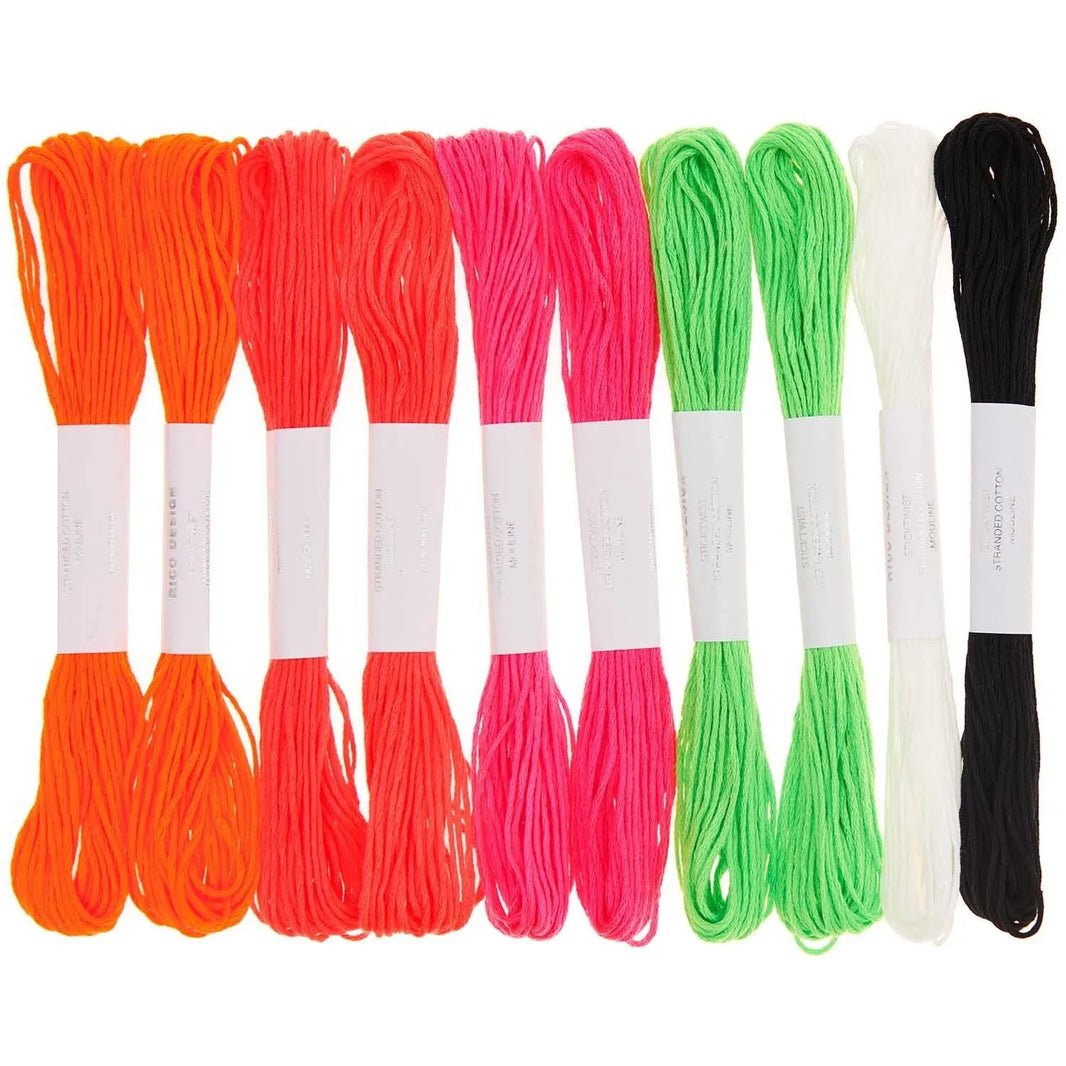 Embroidery thread set in neon, 10 skeins by Rico Design