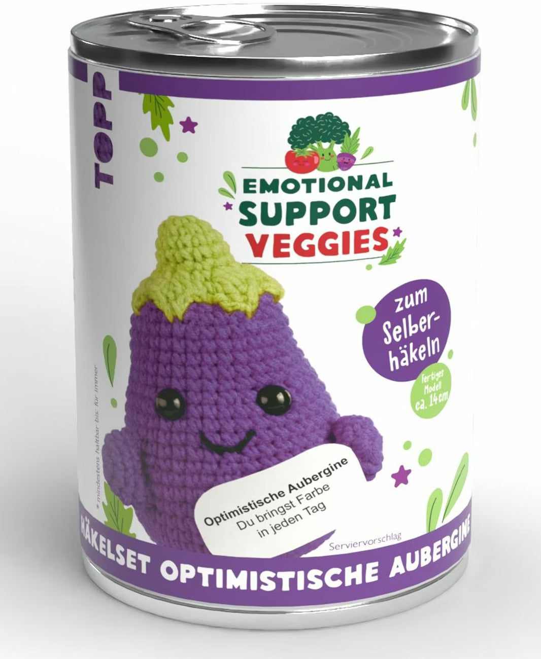 Crocheted aubergine plushie with smiling face
