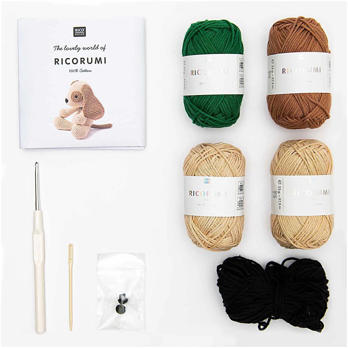 Ricorumi crochet kit for a dog amigurumi by Rico Design
