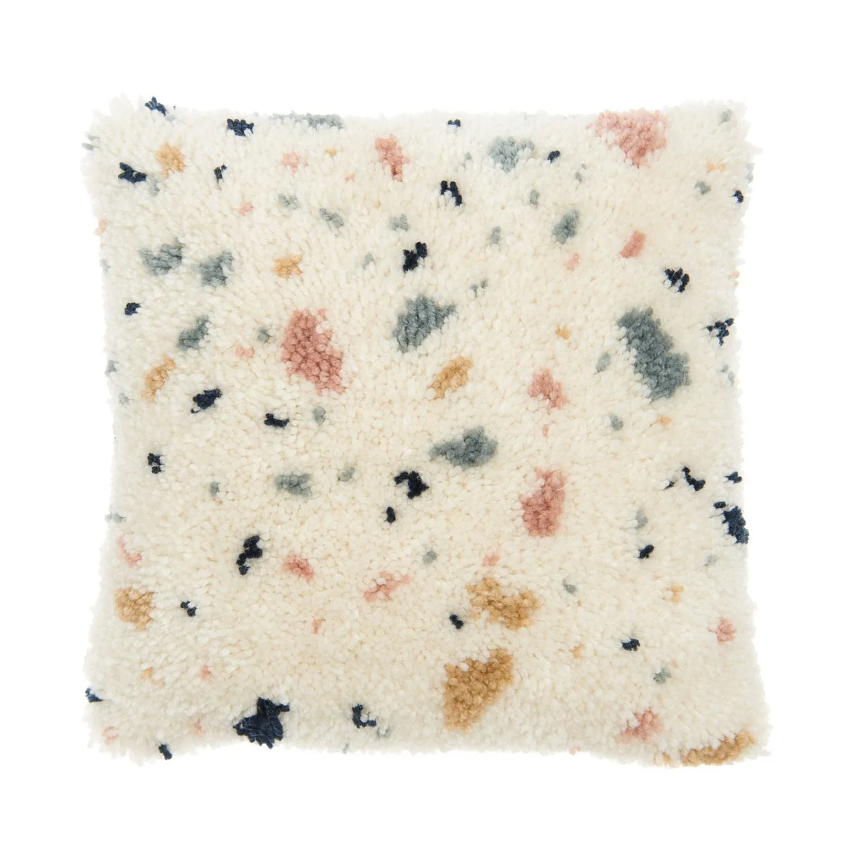 Latch hook rug kit with terrazzo cushion design by Rico Design