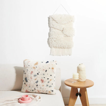 Latch hook rug kit with terrazzo cushion design by Rico Design