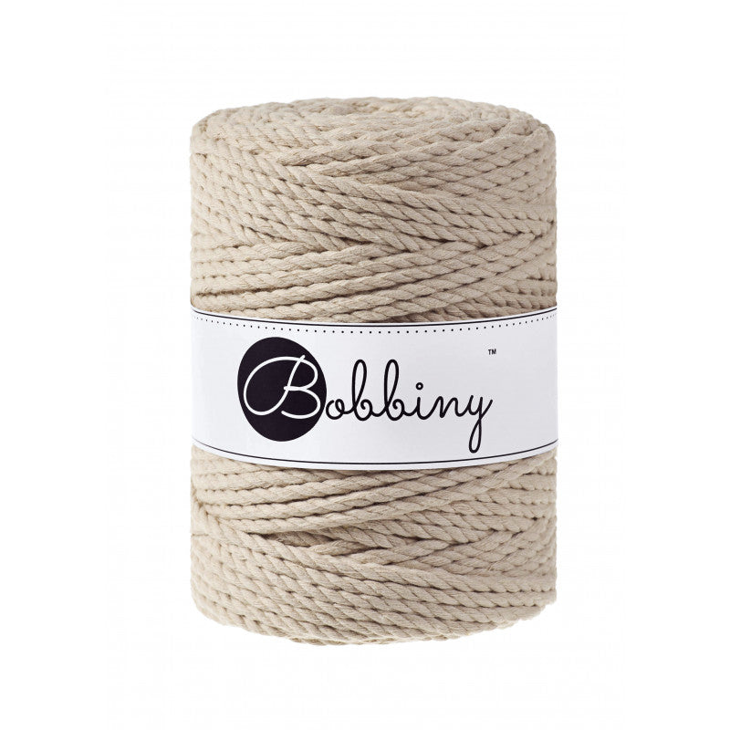 Bobbiny 3-fach Makramee-Schnur, 5mm und 100m, in Beige