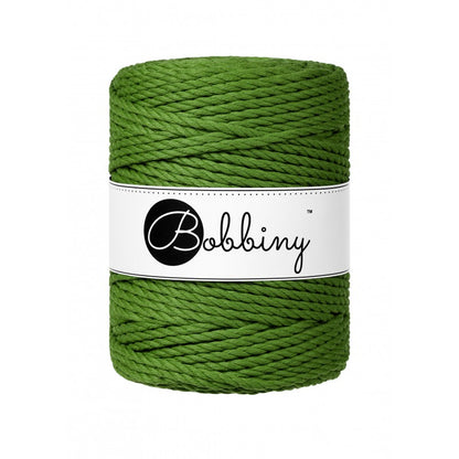 Bobbiny 3-ply macramé rope, 5mm and 100m, in moss green