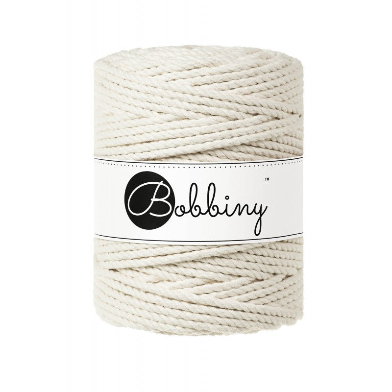 Bobbiny 3-ply macramé rope, 5mm and 100m, in natural