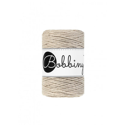 Bobbiny macramé cotton cord, 1.5mm and 100m, in beige