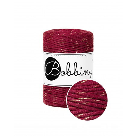 Bobbiny Makramee-Baumwollkordel, 1,5mm und 100m, in Golden Wine Red
