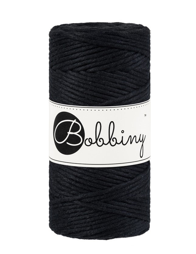 Bobbiny macramé cotton cord, 3mm and 100m, in black