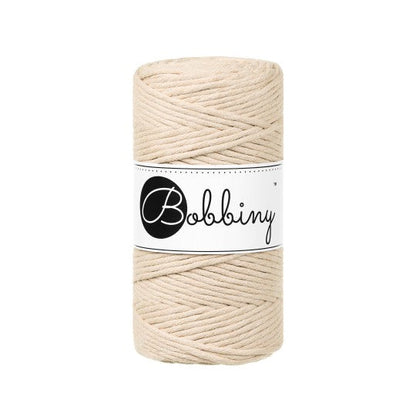 Bobbiny macramé cotton cord, 3mm and 100m, in warm beige