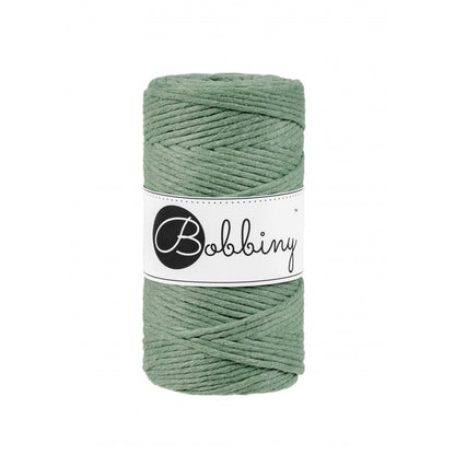 Bobbiny macramé cotton cord, 3mm and 100m, in eucalyptus green