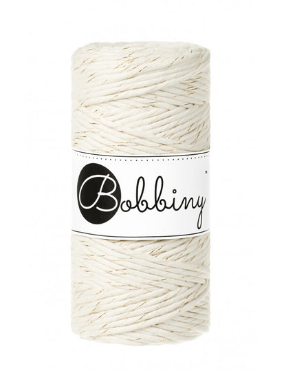 Bobbiny macramé cotton cord, 3mm and 100m, in golden natural