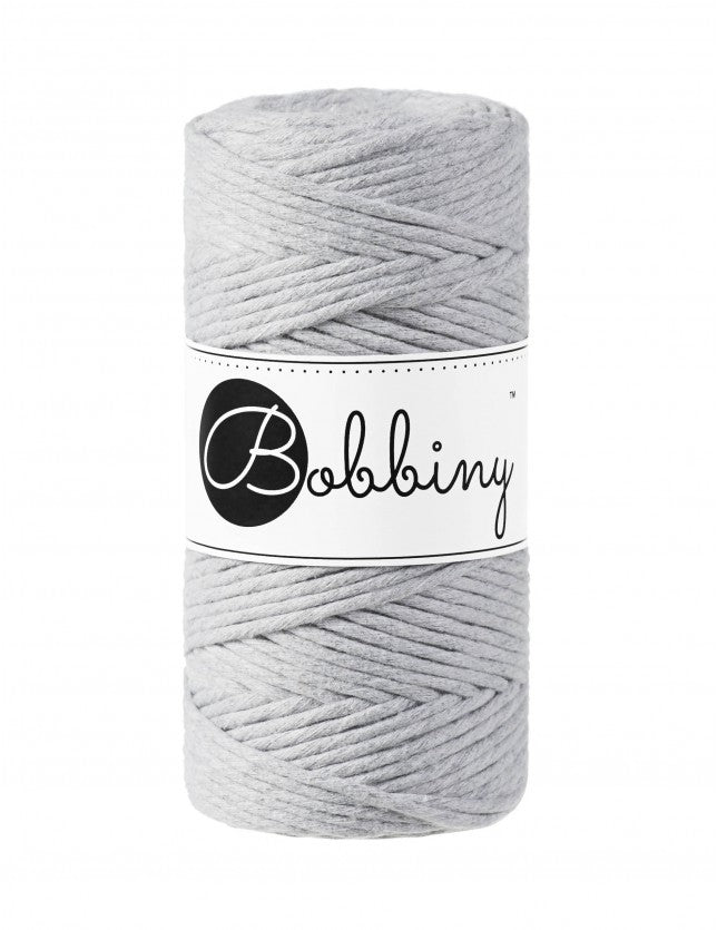 Bobbiny Makramee-Baumwollkordel, 3mm und 100m, in Light Grey