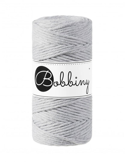 Bobbiny macramé cotton cord, 3mm and 100m, in light grey