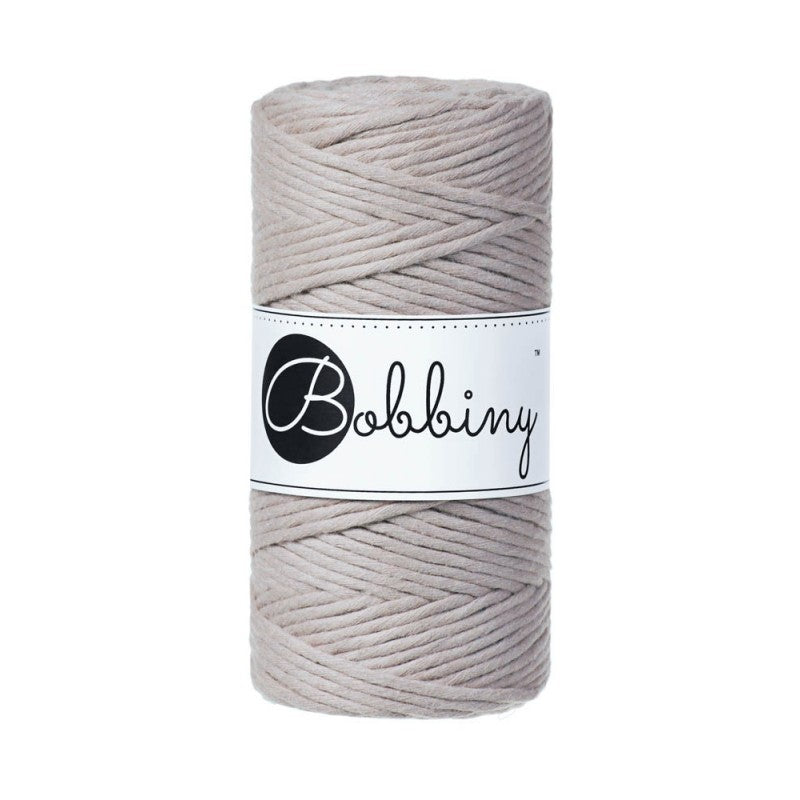 Bobbiny macramé cotton cord, 3mm and 100m, in pearl
