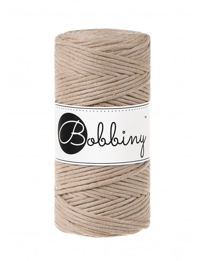 Bobbiny macramé cotton cord, 3mm and 100m, in sand