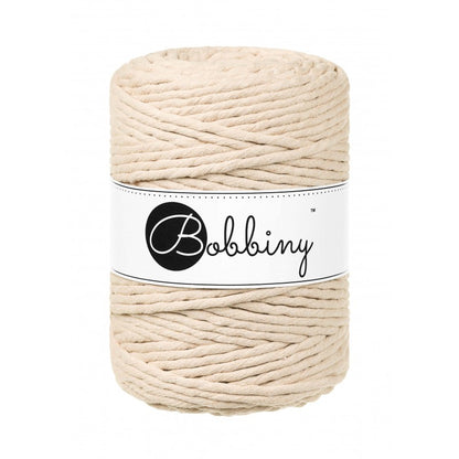 Bobbiny macramé cotton cord, 5mm and 100m, in warm beige