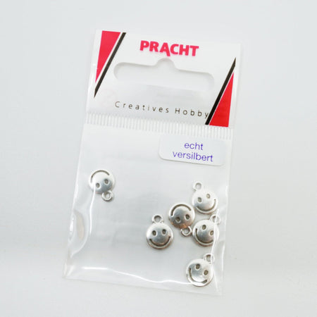 Pack of 6 real silver-plated metal smiley face charms for tufting and craft projects