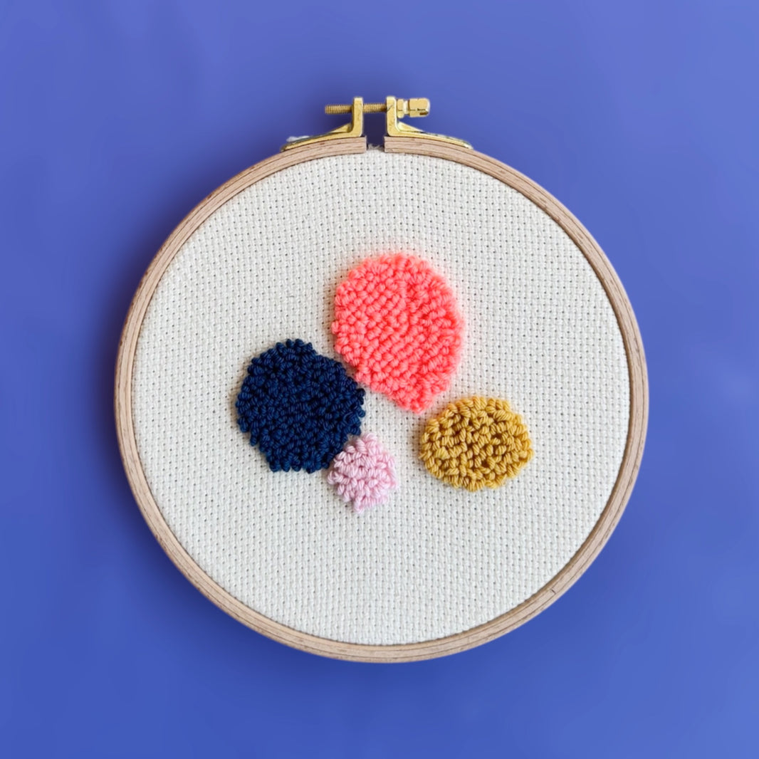 Connections punch needle wallpiece detail with blobs