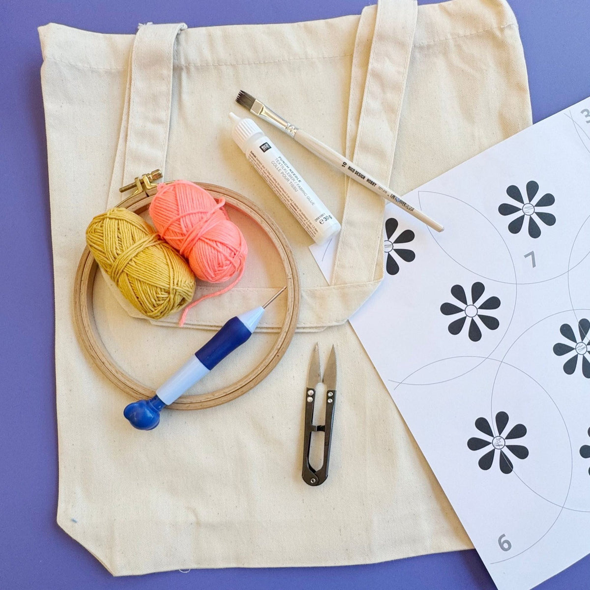 Punch-Needle-Set für eine Blumentasche mit allen Materialien