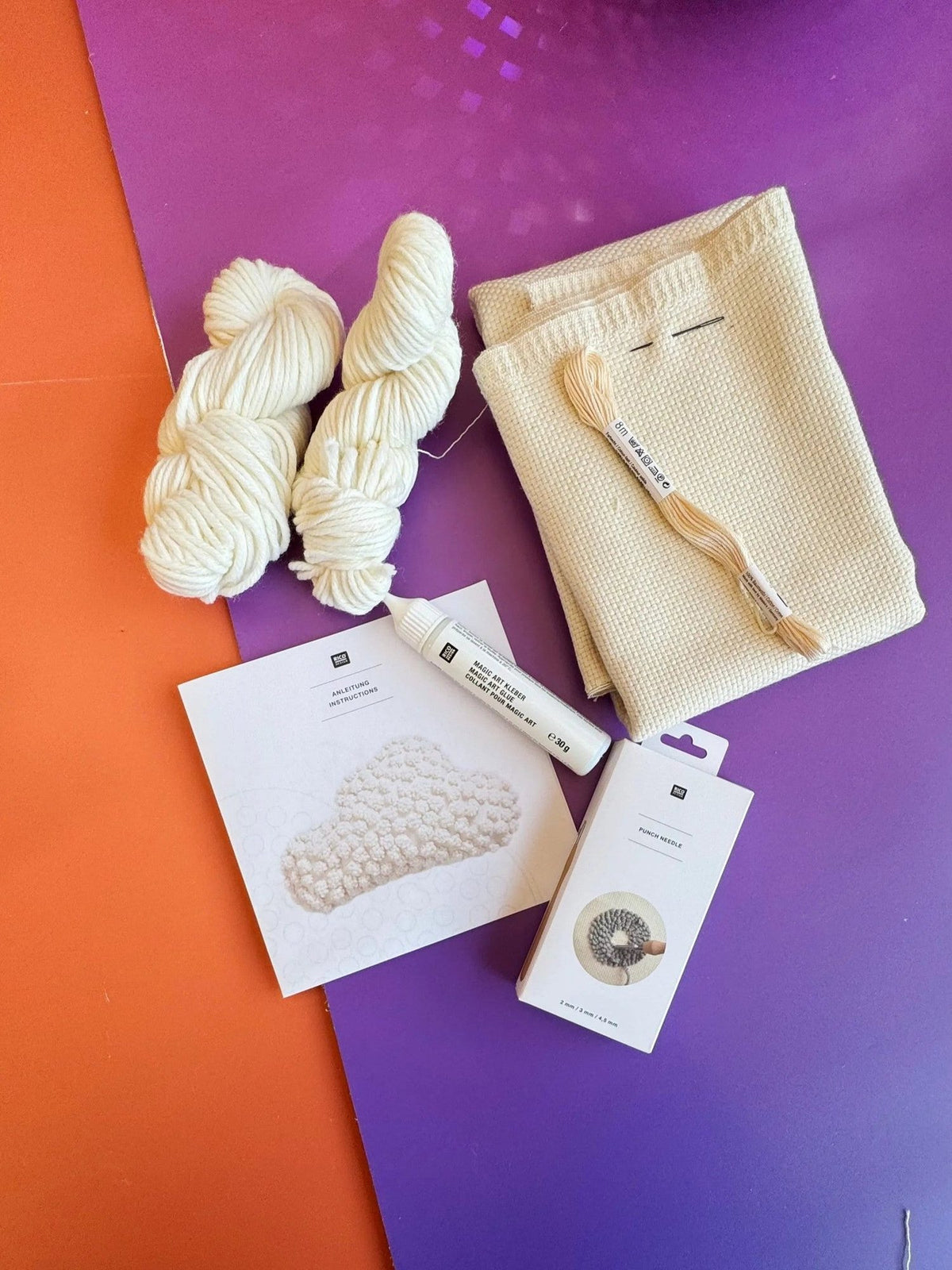 Rico Cloud cushion punch needle kit, in progress
