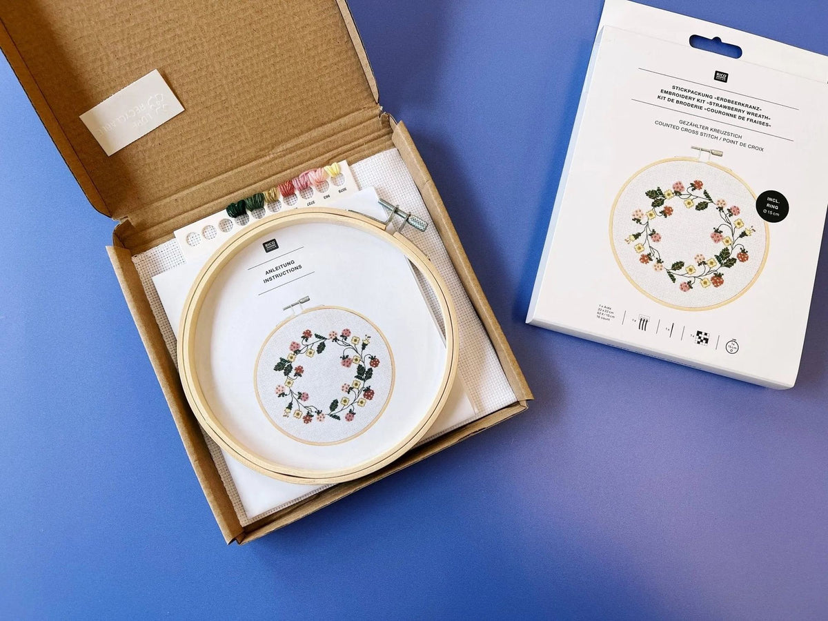 Rico embroidery kit with strawberry wreath design