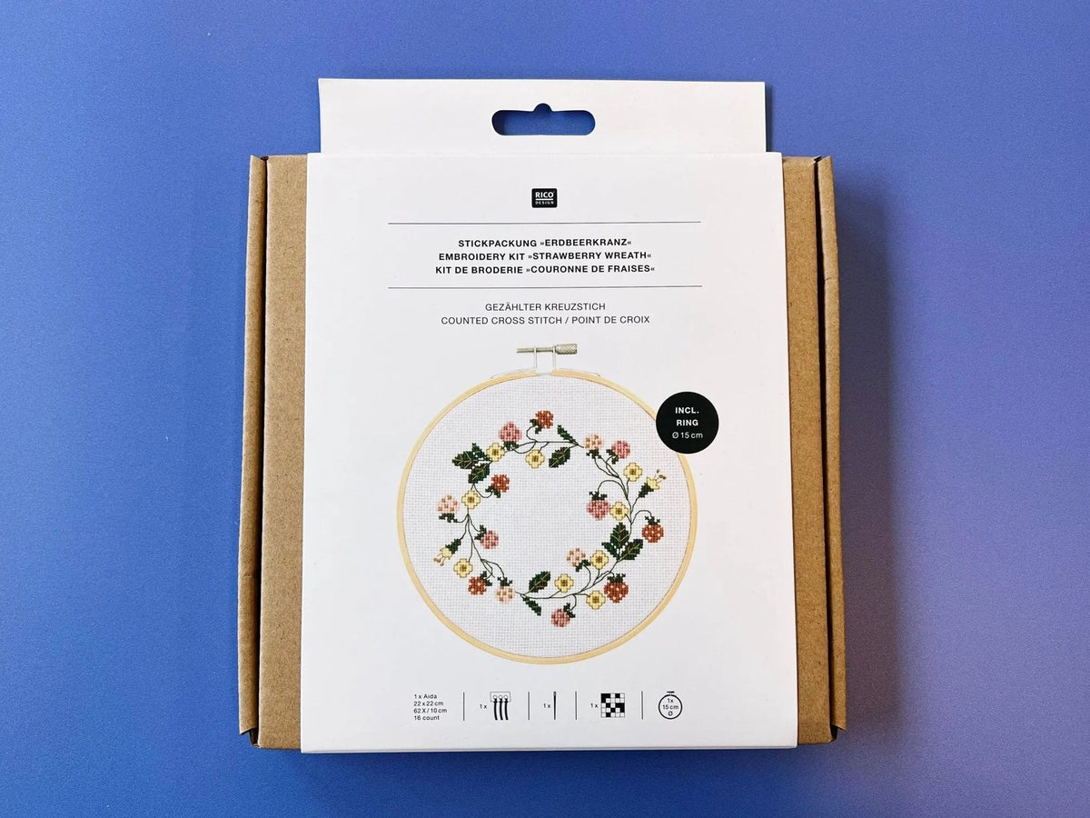 Rico strawberry wreath embroidery kit, contents