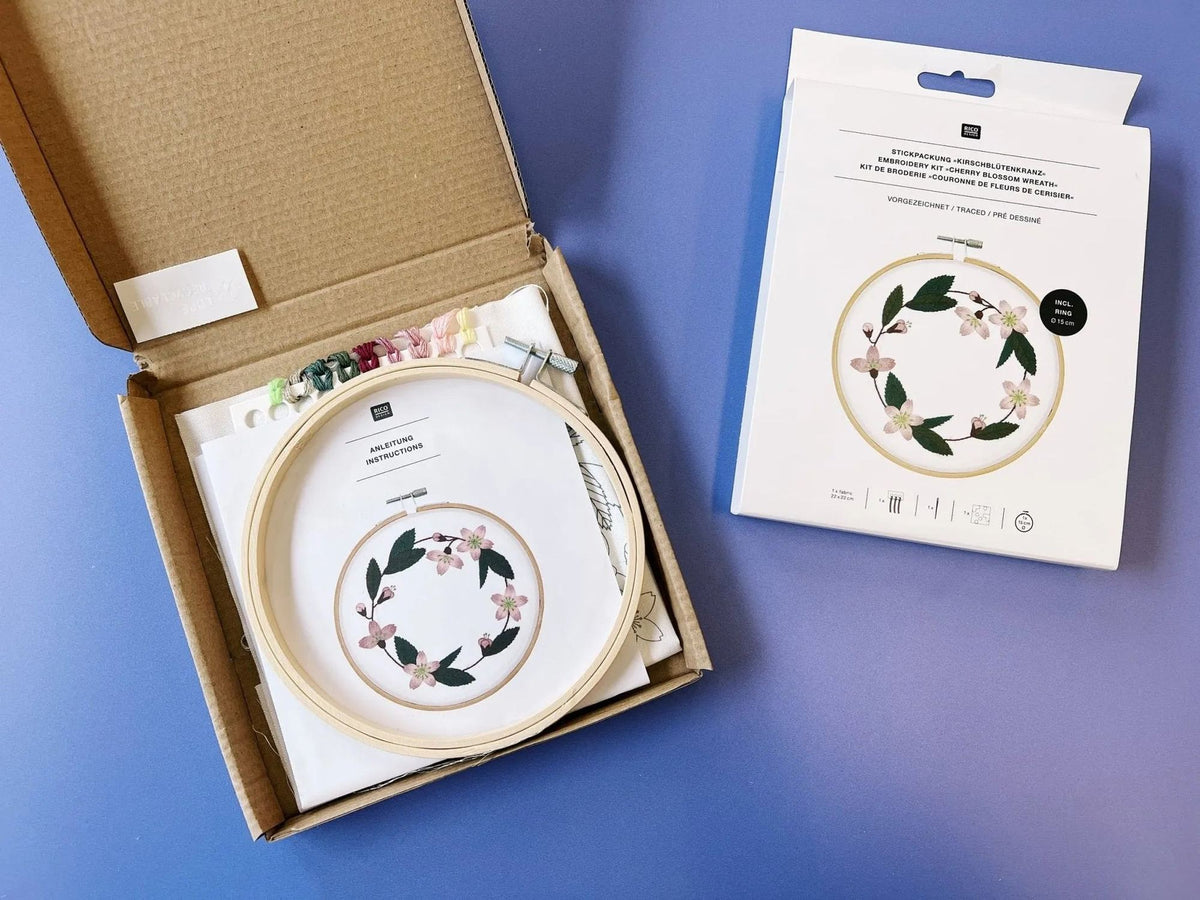 Rico embroidery kit with cherry blossom wreath