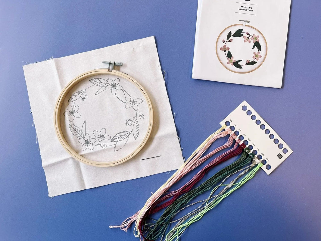 Rico cherry blossom wreath embroidery kit, detail