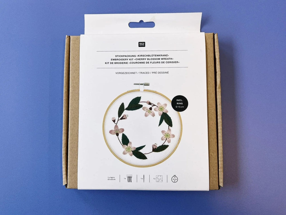 Rico cherry blossom wreath embroidery kit, contents