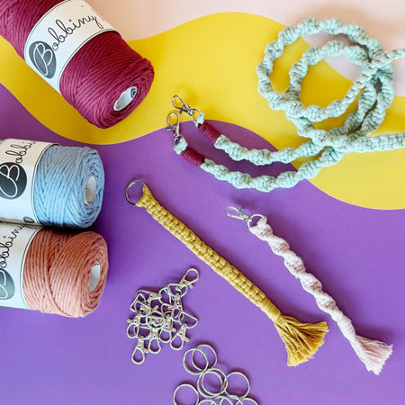 Macrame phone strap worn detail in braided cord