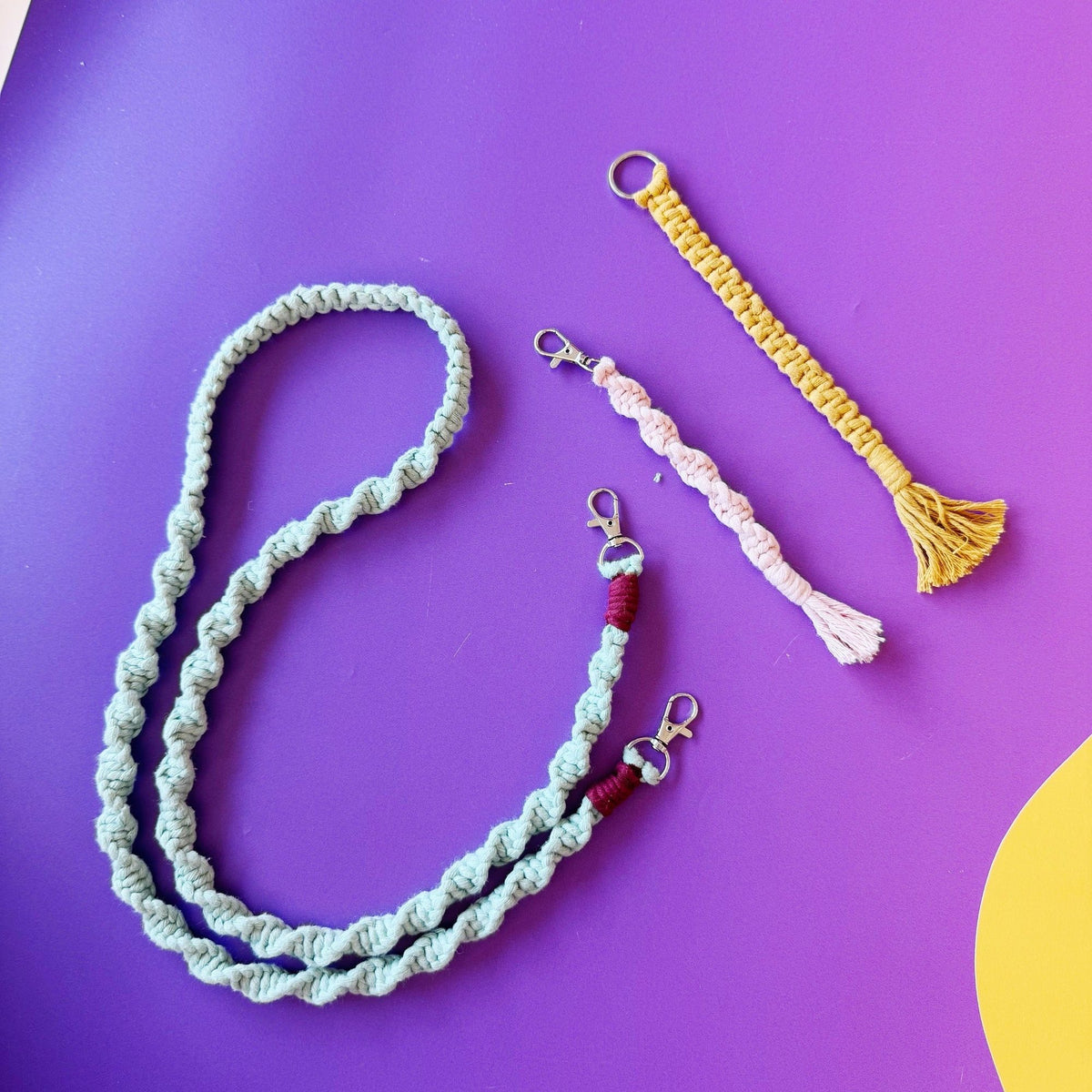 Finished macrame phone chain and keychain