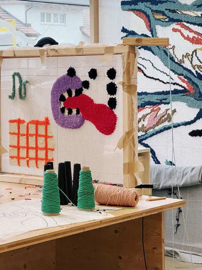 Tufting workshop in Zurich, finished rug designs