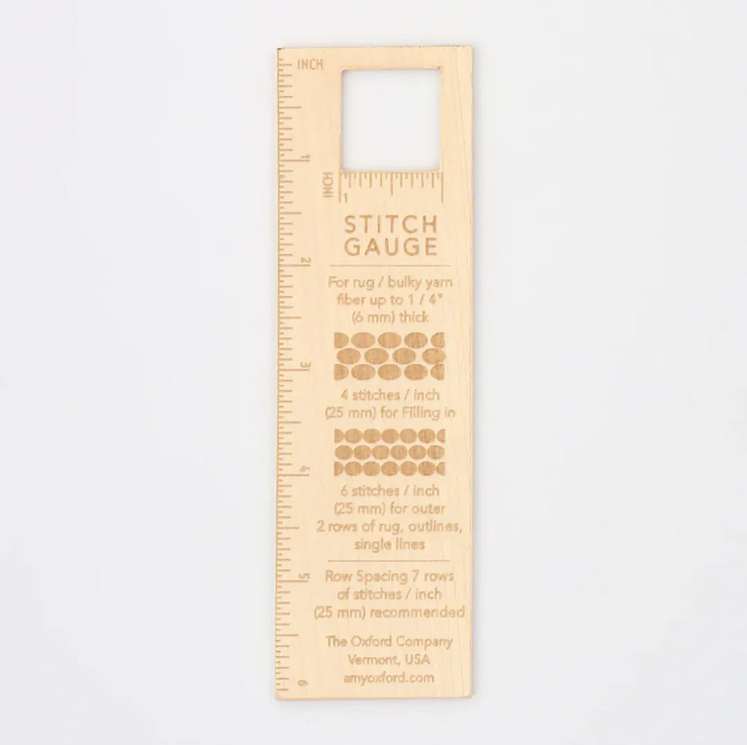 Wooden stitch gauge for punch needling by Oxford Company